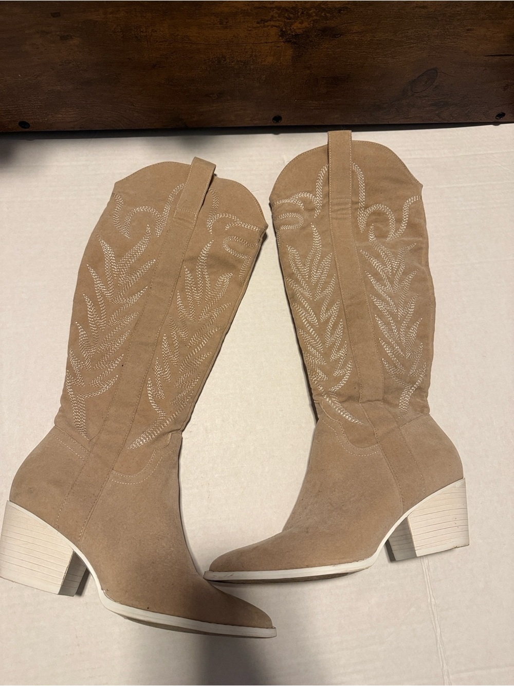 Altar'd State Beige Embroidered Knee-High Western Boots